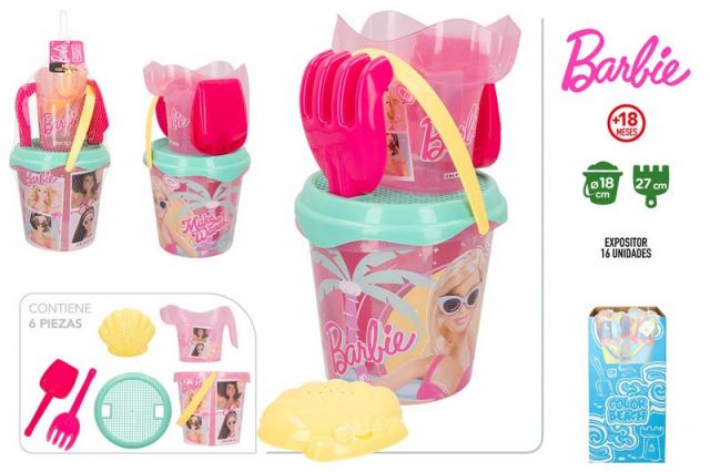 BARBIE-SET CUBO PLAYA PLAYA D18CM C/3 ACC+REGADERA